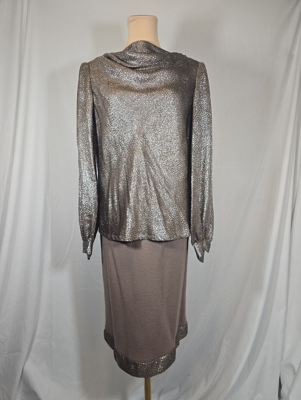 Vintage Tracy Mills Metallic Bronze Shimmer Top and Skirt